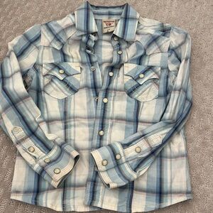 NEW Boys True Religion button up collared cowboy shirt dress long sleeve plaid